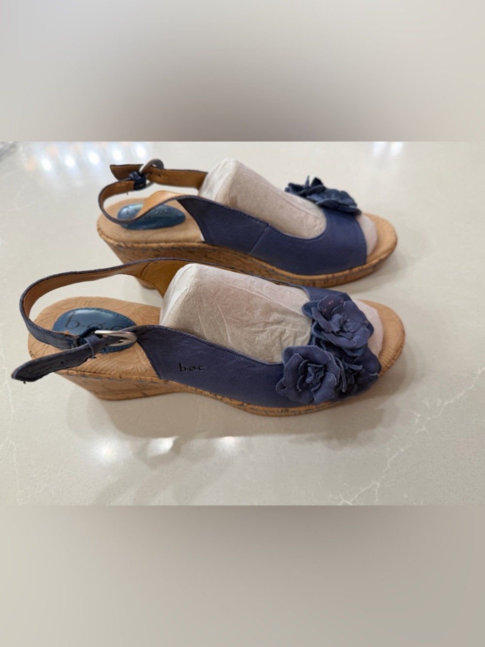 b.o.c. Navy Floral Slingback Wedge Sandals, 10